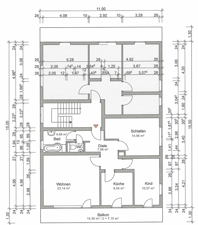 Objekt-ID 2140, ETW Schriesheim, Grundriss OG